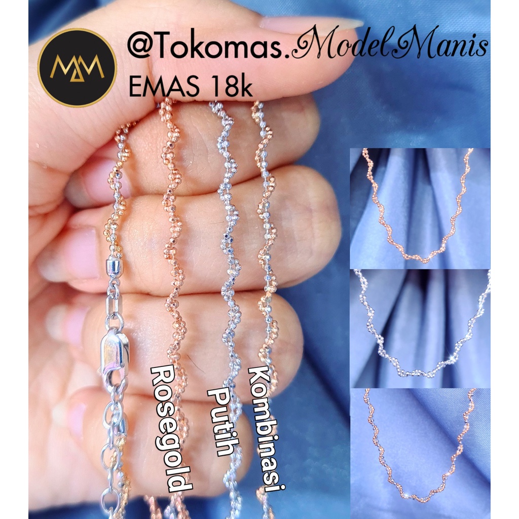 Kalung Italy biji lada lilit emas putih dan rosegold 750 kadar 17k