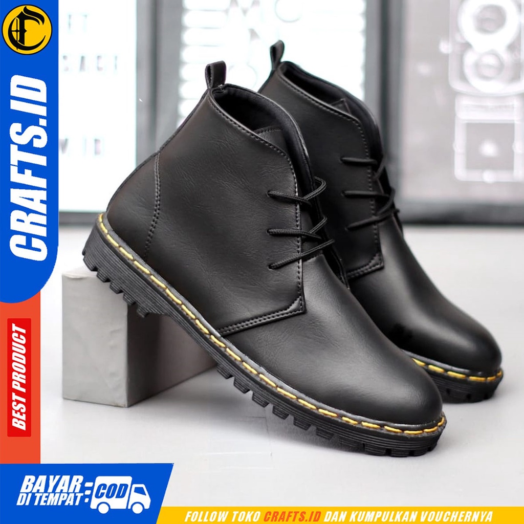 CRAFTS redfield - Sepatu Pantofel Docmart Formal Boots Kerja Pria Hitam