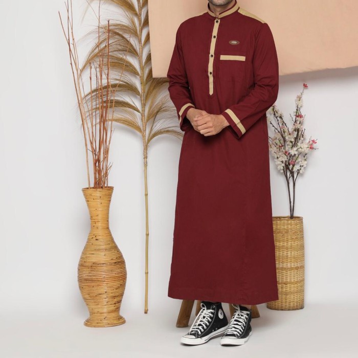 {FamilyStore} jubah pria ASSYAUQIE gamis pria dewasa jubah manset - merah bata M Limited