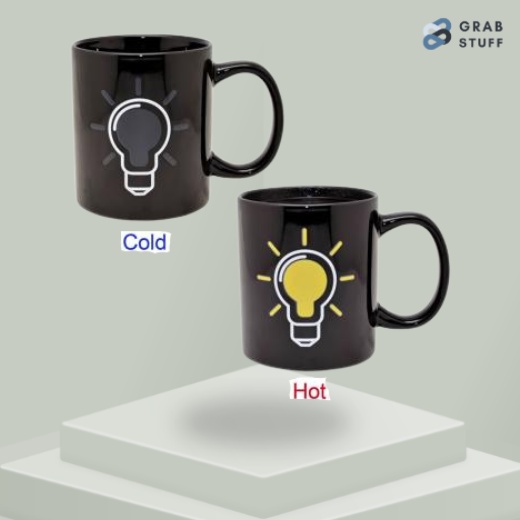 Gelas Ajaib Berubah Warna Saat Dikasih Air Panas Motif Lampu Bohlam Magic Mug Cangkir Sensitif Suhu 