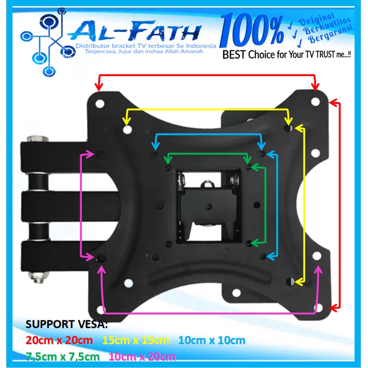 Bracket TV swifle lengan 14&quot; s/d 47&quot;  Super Kokoh 6 arah PERGERAKAN [GRATIS OBENG SET 16 IN 1]