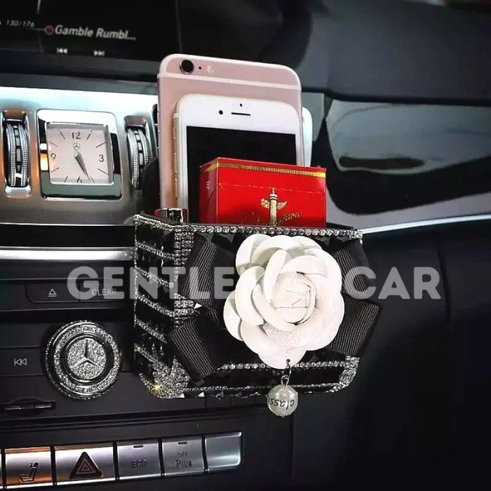 Box Holder Hiasan Bunga Mawar Mobil Tempat Penyimpanan Pouch Flower Bling Bling Organizer