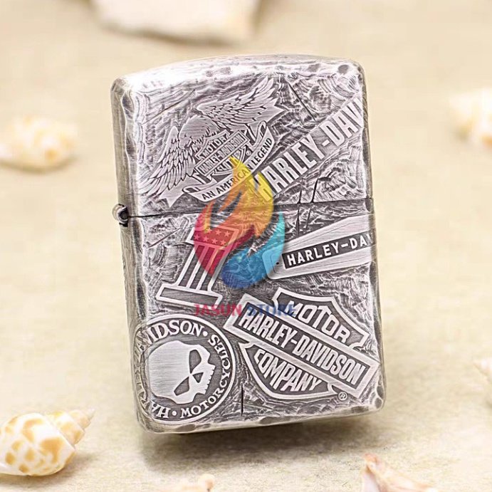 BISA COD! Korek Zippo Silver Special Edition Harley Davidson Full Body High Premium Quality Made In Usa - Free Box