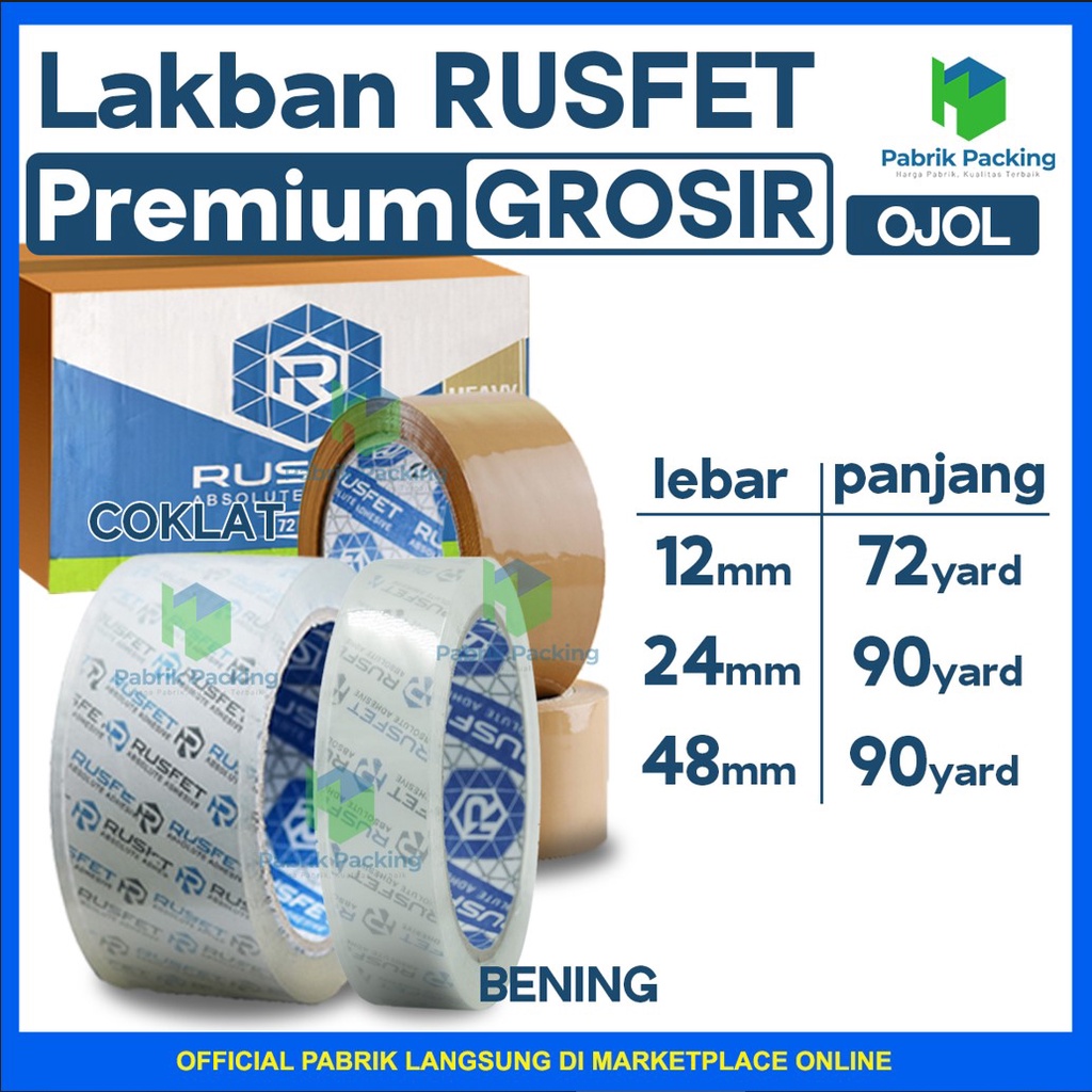 

Lakban / Selotip Rusfet Premium Super Clear Murah Per DUS