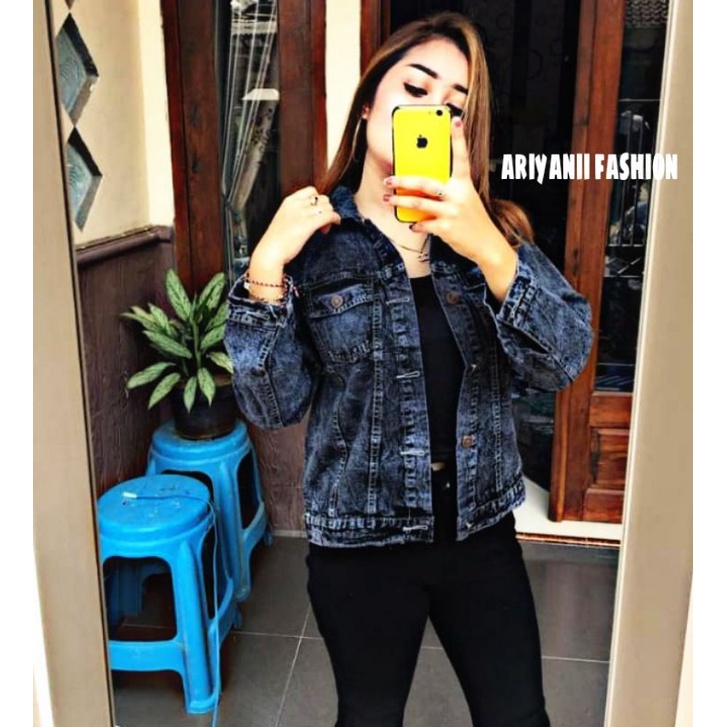 ARN - JAKET WANITA JEANS OVERSIZE PITA JACKET DENIM JINS MURAH BIONDY SNOW CEWEK KEKINIAN EMBLEM 3D KOREAN MODEL GAMBAR BELAKANG STYLE ootd ORIGINAL CEWE