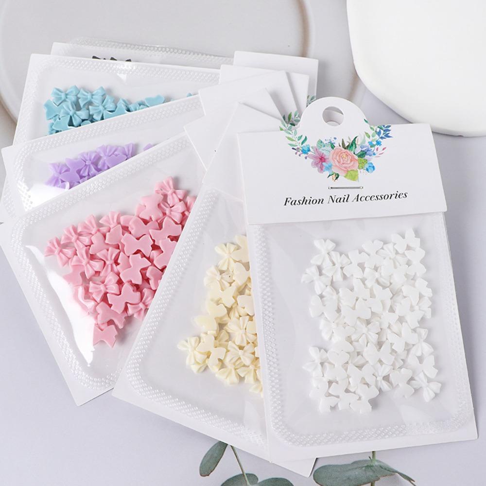 AUGUSTINA Agustinina Bow Nail Dekorasi Fashion Jepang Resin Warna Solid Hiasan Kuku 3D Nail Jewelry