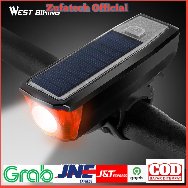 WEST BIKING Lampu Klakson Sepeda Solar &amp; USB Power Waterproof - HJ-052 - Black