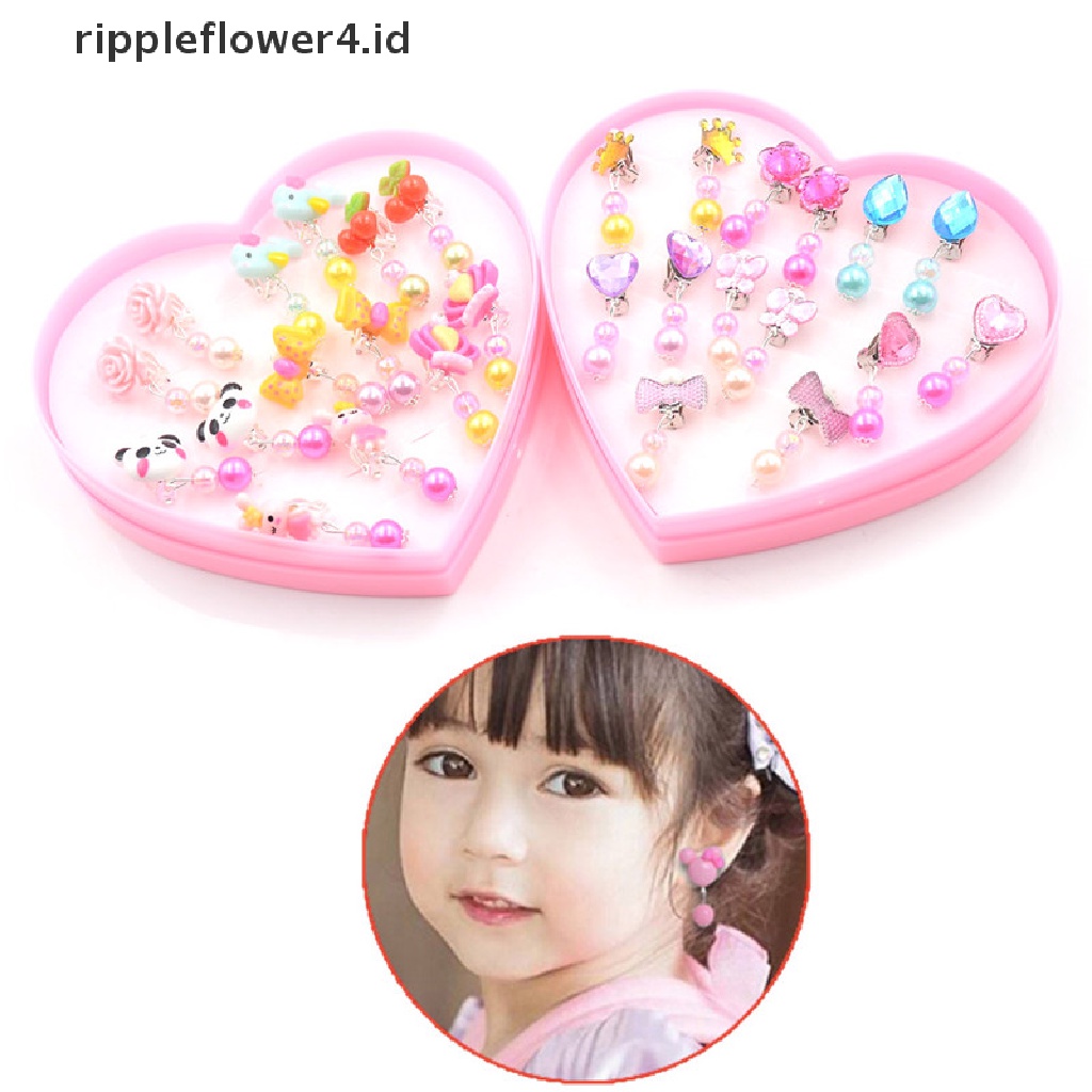 {rippleflower4.id} 7pasang Anting Akrilik Kreatif Indah Klip-On Desain Tanpa Tindik Untuk Anak Perempuanhadiah~