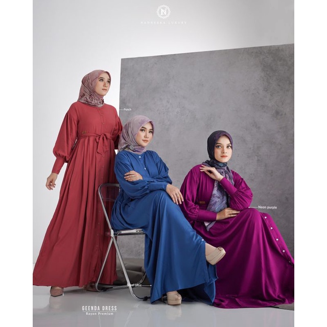 Geenda Dress Nadheera Luxury Gamis Rayon Polos Premium