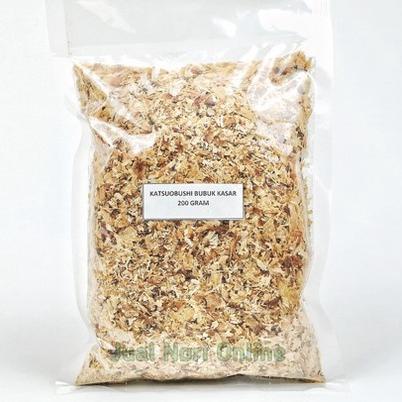 

(G-A9A-») Katsuobushi Bubuk kasar 200gram Grade D ikan cakalang bonito dasi taburan takoyaki halal kaldu ikan bisa cod