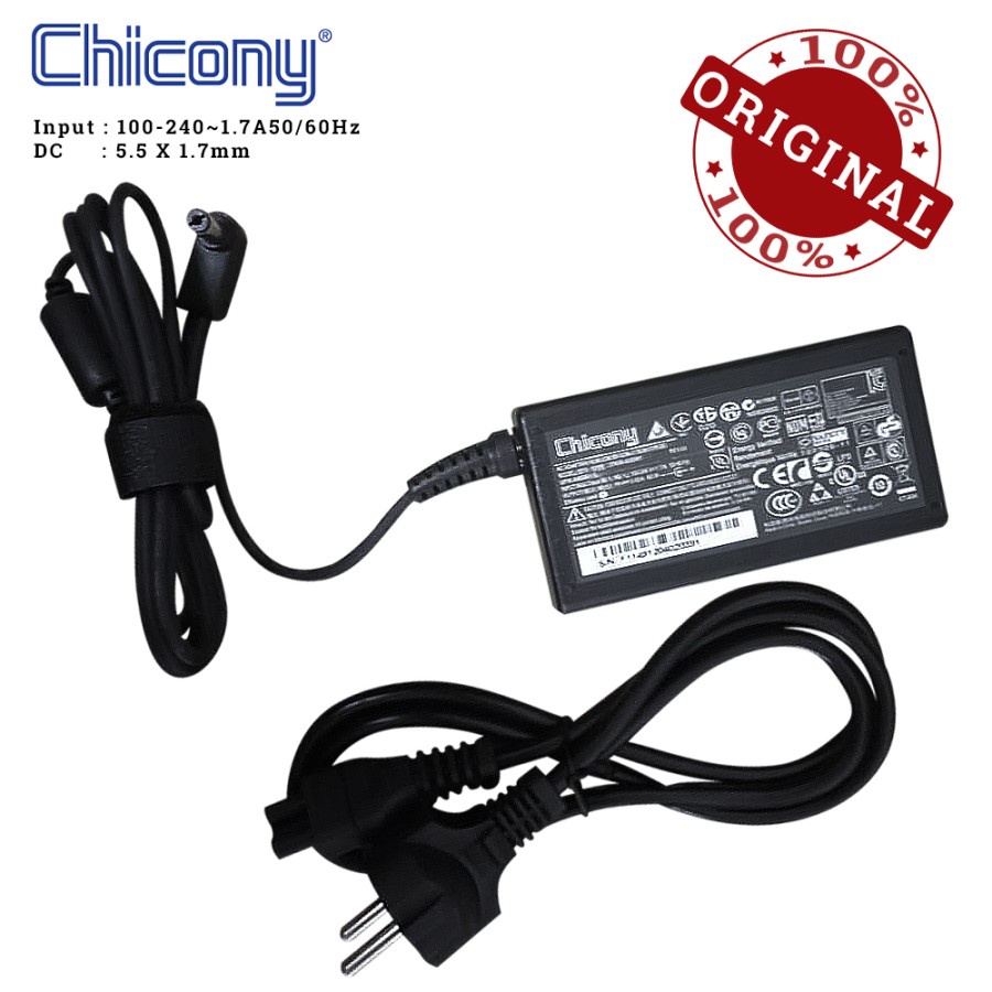 Adaptor charger 19v 3.42a Dc 5.5x1.7mm 65w Chicony for laptop acer aspire 4740 4739 4741 4315 4750 etc cpa09-ao65n1 - Adapter notebook