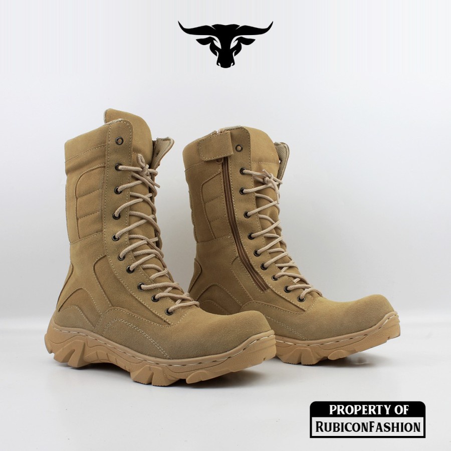 RUBICON SEPATU PDL CREAM GURUN BOOTS TACTICAL PRIA TRACKING GAGAH SAFETY UJUNG BESI CYBER CREAM