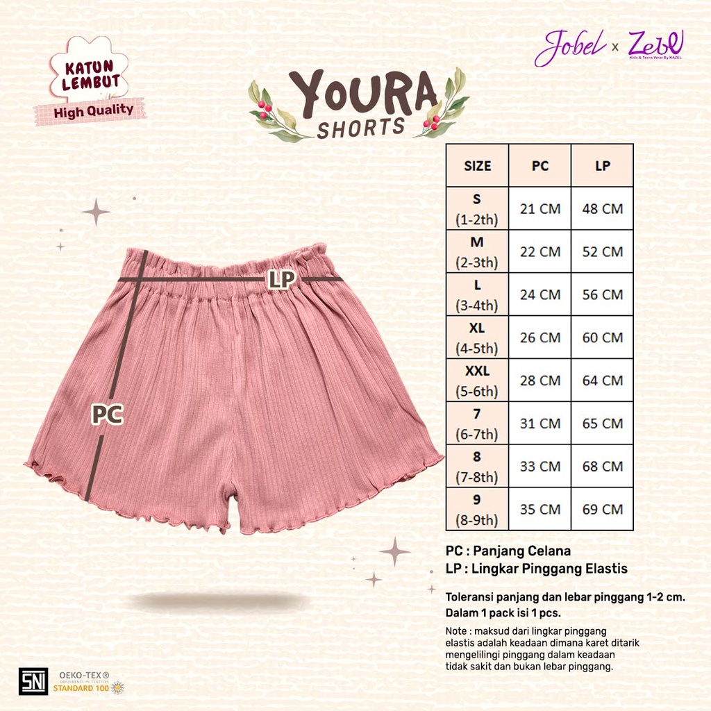 Jobel x Zebe Youra Short Knit Pants Celana Pendek Anak Perempuan 1-9 Tahun