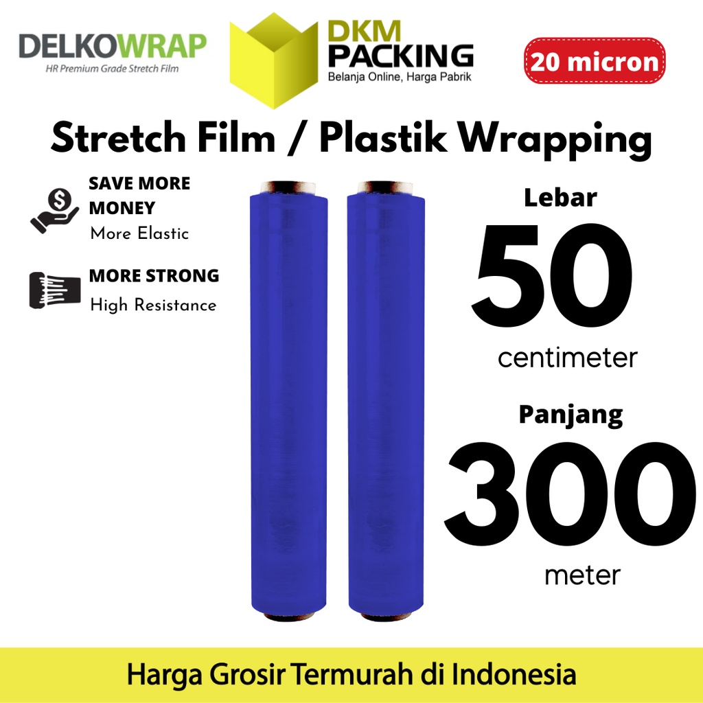 Plastik Wrapping Stretch Film 50cm x 300m BIRU DELKOWRAP TERMURAH / SATUAN