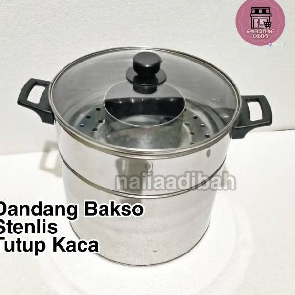 ㄺ Dandang BAKSO uk 26 dan 28 cm stenlis tutup kaca panci ƒ