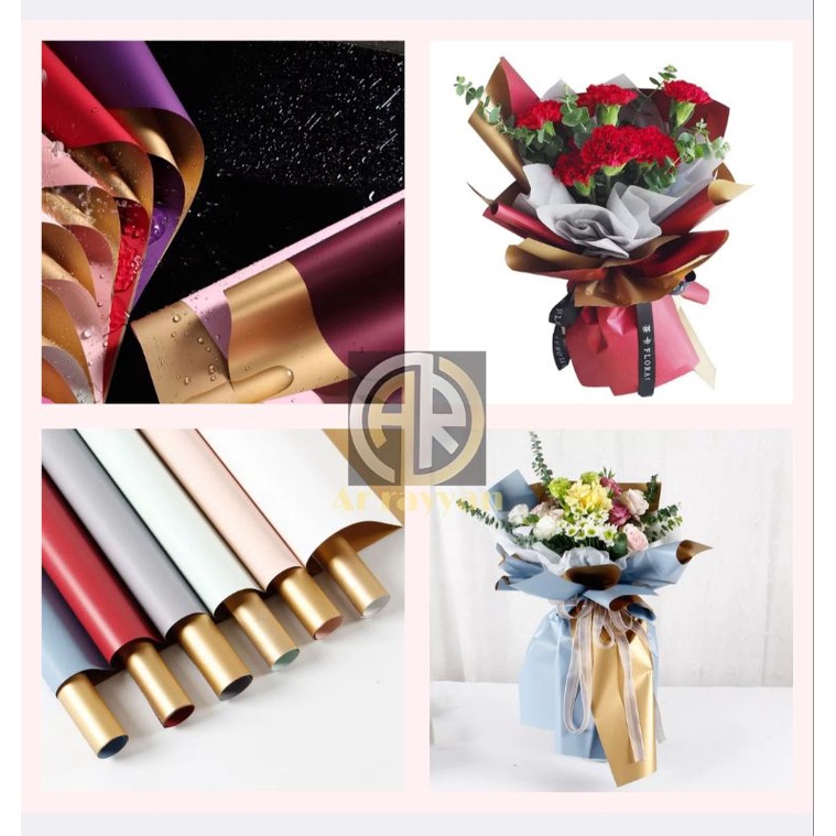 

( ecer ) FLOWER WRAPPING BICOLOR GOLD CELLOPHANE KERTAS BUKET BUNGA