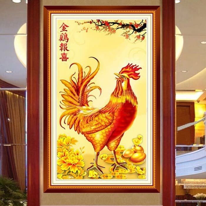 LUKISAN DIAMOND PAINTING JADI 5D AYAM BERTELUR EMAS 100X60CM D04B