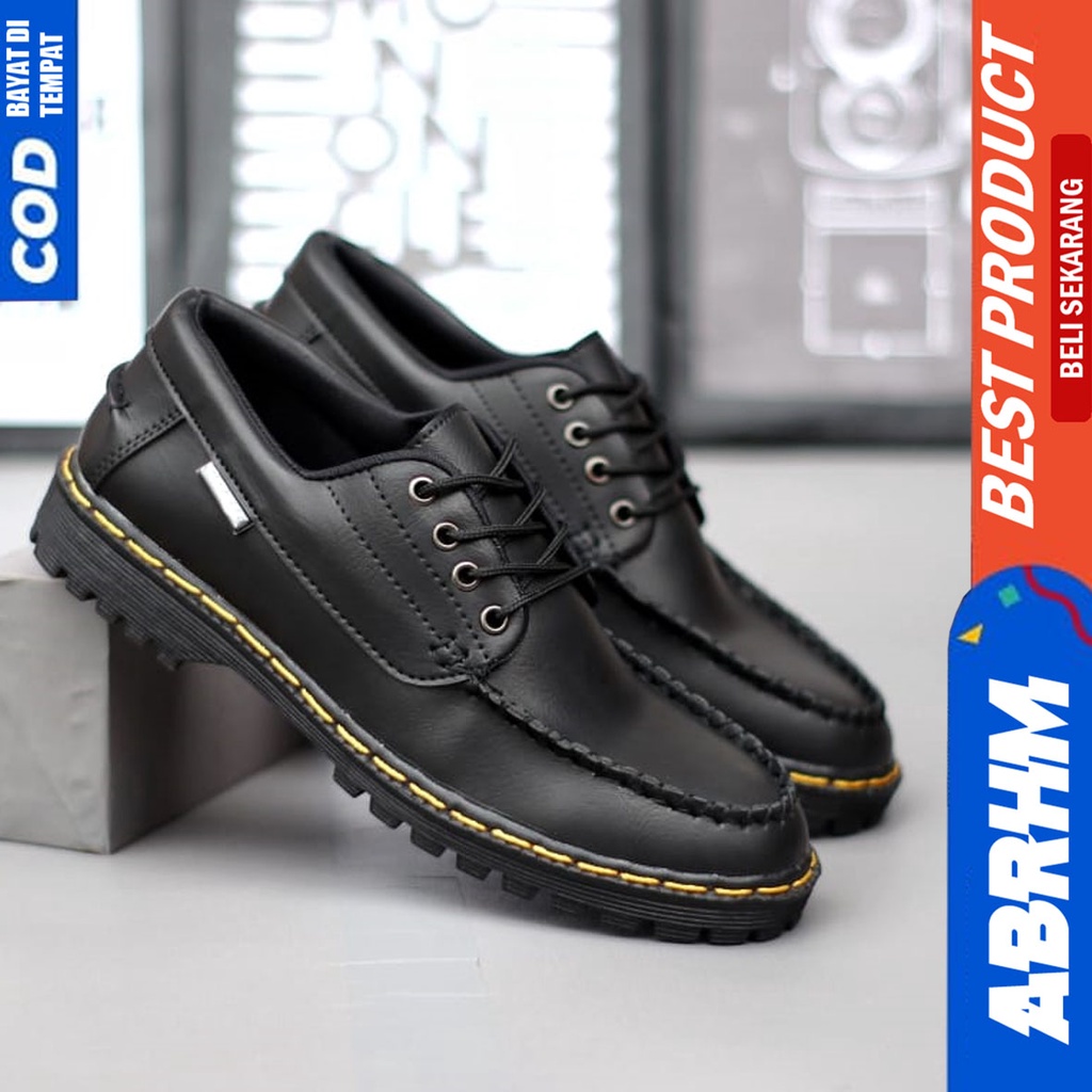 Sepatu Formal Kerja Pantofel Docmart Low Boots Pria Hitam Abraham INO