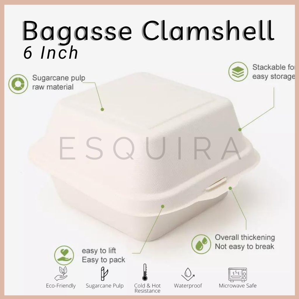 Sugarcane Bagasse Burger / Korean Cake Box / Lunch Box / 25 Pcs / AB003 / B003