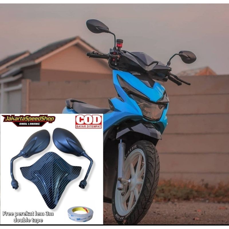 Paket visor honda beat new carbon plus spion x1 pnp honda universal free perekat lem 3m double tape