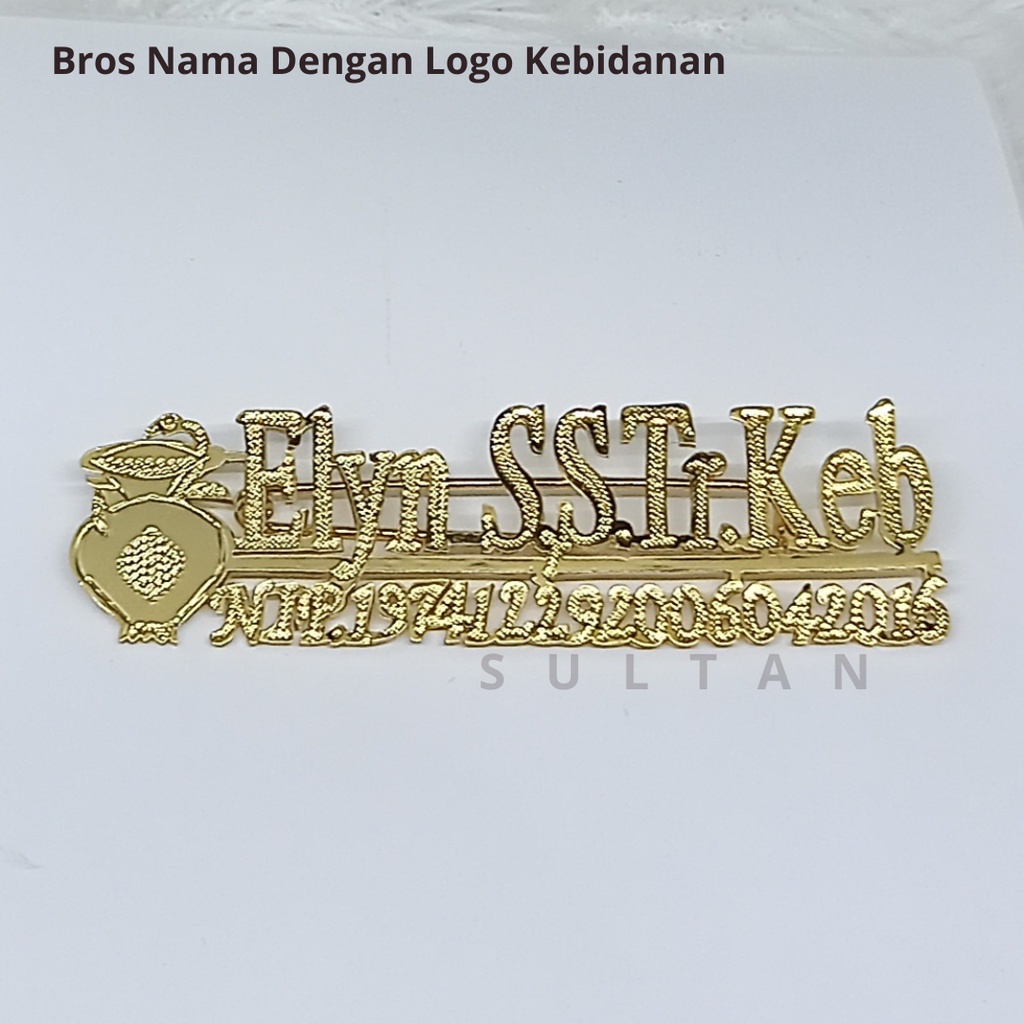 Bros Nama &amp; NIP  Pin Nama dan NIP Kuningan Lapis Emas