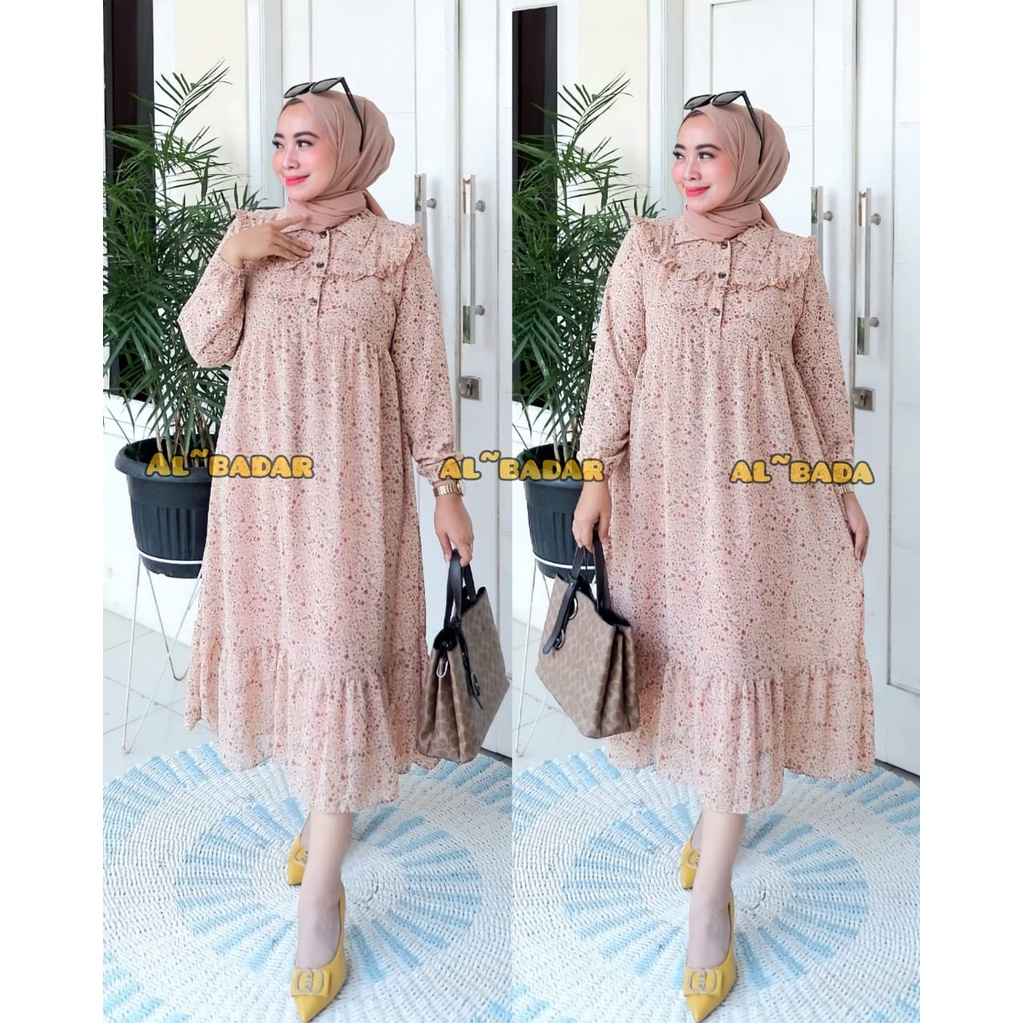 [ BISA COD ] MIDI DRESS MOTIF BUNGA MIX KERAH KOREA FRIEANDLY BUSUI, MIDIDRESS CERUTY BABYDOLL MOTIF MODEL TERBARU,MIDIDRESS BUSUI