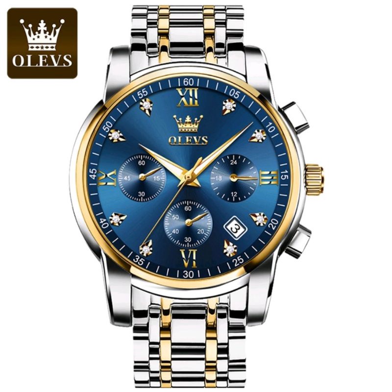 OLEVS Jam Tangan Pria Original Anti Air Stainless Steel Chrono Aktif Men Watch