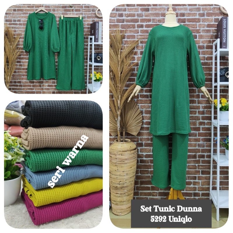 set tunik dunna uniqlo merk clarke setelan celana wanita