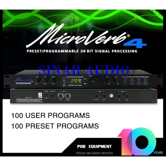 Efek Vokal Microverb 4 Menawarkan 100 ambang batas dan 100 program pengguna untuk reverb berkualitas