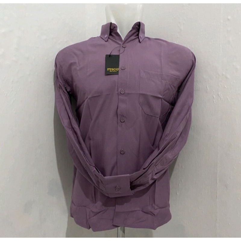 Fusco kemeja pria warna ungu taro/kemeja polos lengan panjang