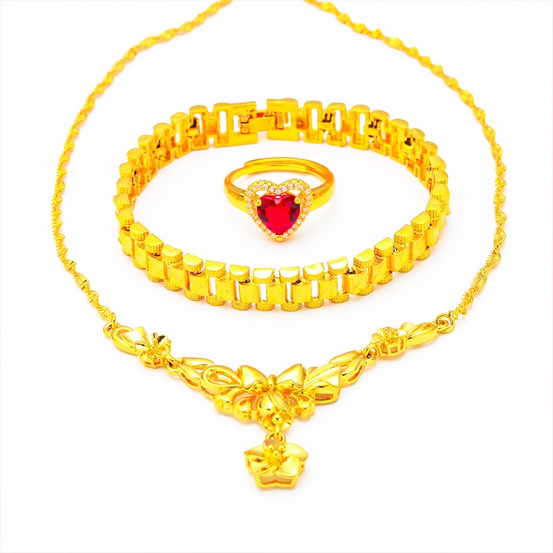 Goldkingdom Perhiasan Fashion Emas Asli Kadar 375 Bangkok Aksesoris Ready Stock Design: Tanaman Dan Bunga Warna: Cincin Hati Pembukaan Merah, Gelang Tank Rantai, Kalung Bunga One-piece Datar Prod