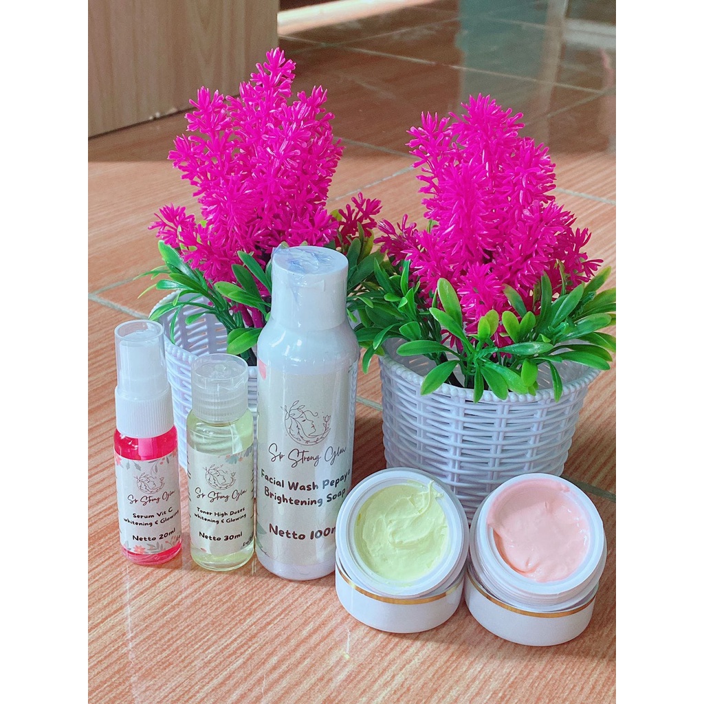 Paket whitening glowing SP STRONG GLOW Serum lengkap exclusive kinclong wajah artis krim glow krim D