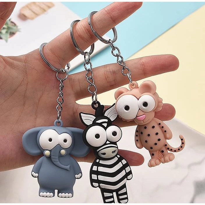Pria Lucu Kartun Gantungan Kunci Populer Gantungan Kunci Aksesoris Untuk Mobil Keyring, Tas Wanita Lucu Jerapah Singa Hewan Gantungan Kunci Dekorasi Liontin Key Ring Kreatif