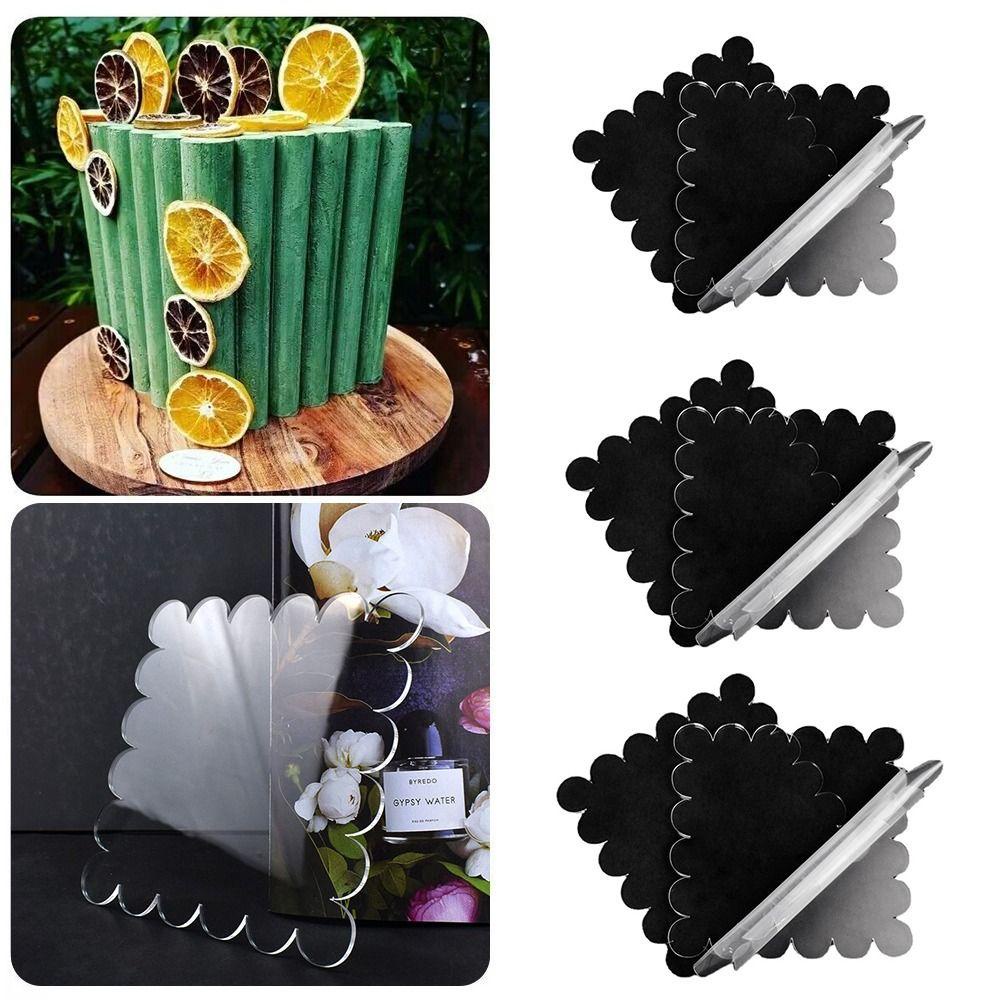 Preva 2pcs Scraper Kue Set Sugarcraft Hiasan Kue Pastry Cutter Gigi Gergaji Akrilik Bening Transparan