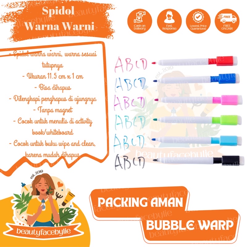 Spidol Papan Tulis White Board Sepidol Kecil Mini Warna Warni Penghapus Wipe And Clean Whiteboard Marker Anak Anak Spidol 2 IN 1