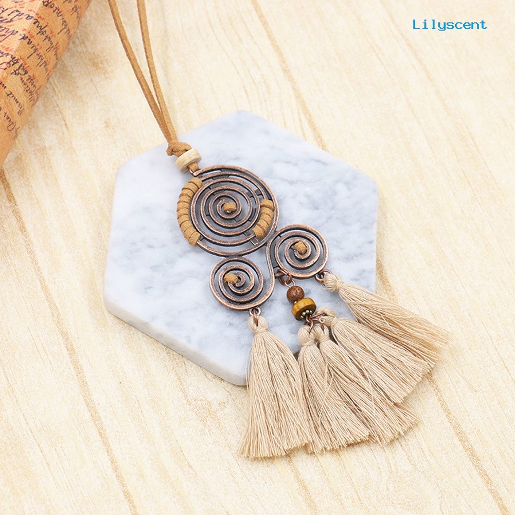 [LS] Bohemian Spiral Rumbai Liontin Rantai Panjang Kalung Pesta Perhiasan Hadiah