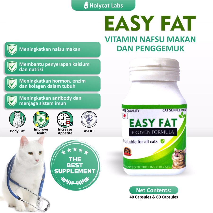 EASY FAT Vitamin Penggemuk Kucing 1 KAPSUL Suplemen Nafsu Makan Kucing