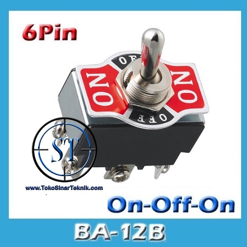 BA-12B Toggle SW 6p Besar On-Off-On Switch Saklar Togel 6 Pin kaki Tuas Gagang Kanan kiri Arah Hitam