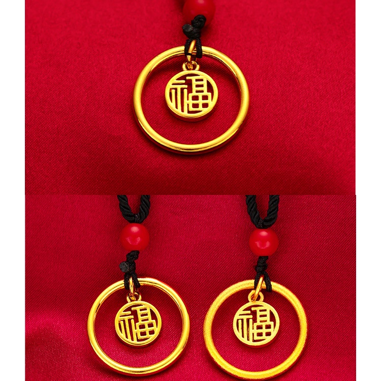 Goldkingdom Perhiasan Fashion Emas Asli Kadar 375Bangkok Aksesoris Ready Stock Merek Fu Liontin Aman Gesper Perempuan Memohon Untuk Perdamaian Dan Kesehatan