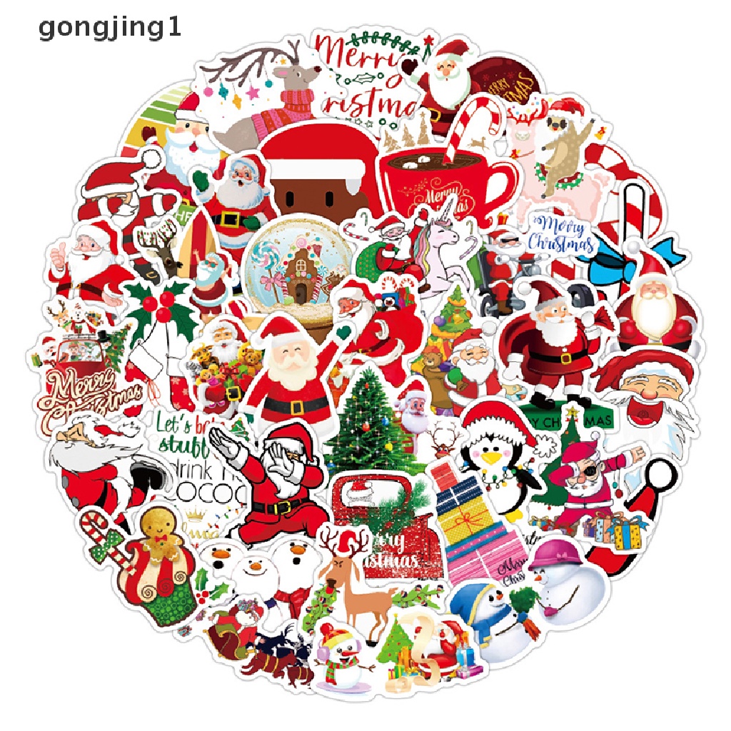 Ggg 50Pcs /bag Kartun Lucu Santa Claus Natal Graffiti Stiker Skuter Laptop Gitar Skateboard Koper Bagasi Tahan Air Tahun Baru Dekorasi Decals ID