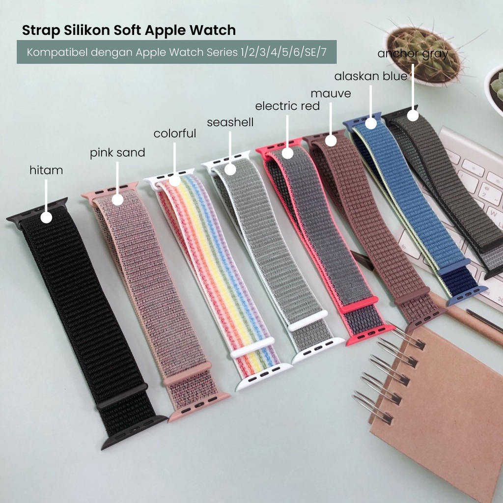 Strap Apple Watch Series 7 6 SE 5 4 3 2 Nylon Watchband Sport Loop Nilon Lembut Velcro