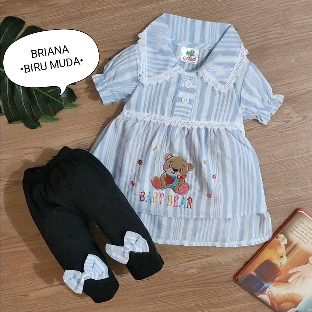 Setelan Baju Anak Perempuan / Baju Bayi Cewek Atasan Lengan Pendek Dan Celana Panjang Motif Keisha Denim Usia 0-6 Bulan