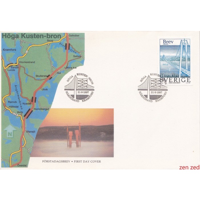 

A449 Perangko Swedia FDC 1997 High Coast Bridge 1 Pcs