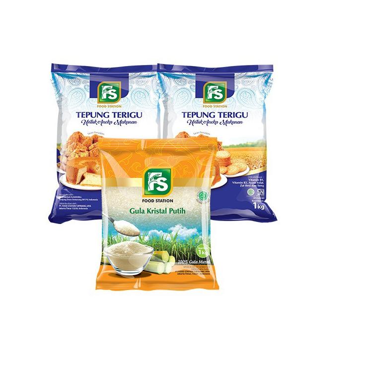 

Quality Control✅Food Station - Bundling : FS tepung Terigu 1 kg (2 pcs) plus FS Gula Pasir 1 kg (1 pcs)|KD8