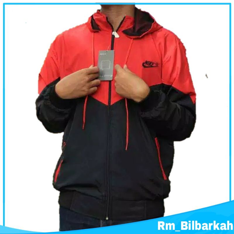 Jaket Parasut Olahraga Nike Kombinasi Abu tua hitam