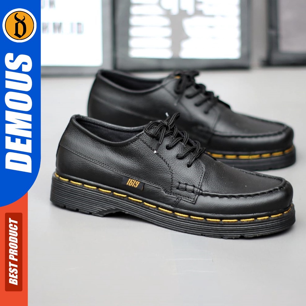 DEMOUS Kilu - Sepatu Formal Docmart Pantofel Low Boots Kulit Asli Kerja Pria Hitam