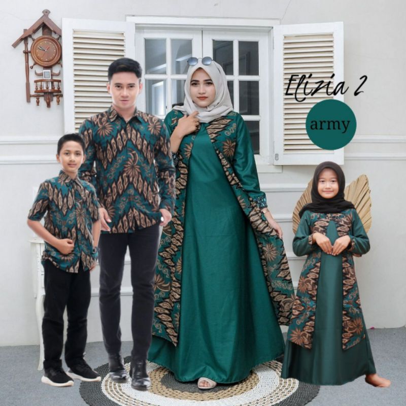 COUPLE FAMILY TOYOBO KOMBINASI BATIK SARIMBIT KELUARGA GAMIS ELIZIA TOYOBO HIJAU BOTOL BATIK MEGA ME
