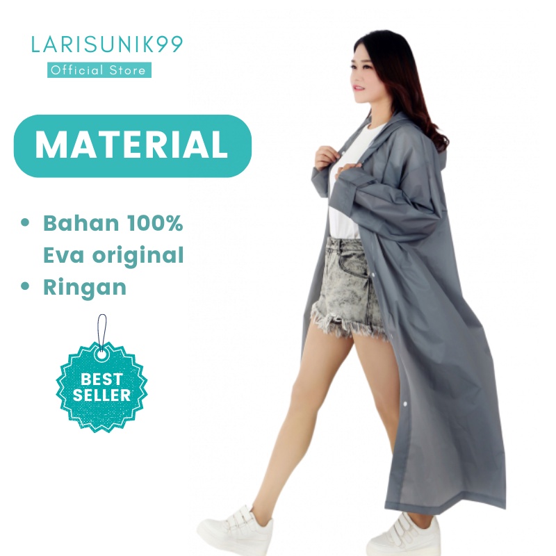 Jas Hujan Mantel Eva Raincoat Unisex Pria Wanita Poncho Ponco Lengan Jas Hujan Mantel Gamis Motor Terusan Transparan Korea Ringan Light Weight Hoodie Kancing Depan Pakaian Anti Air Import Premium Original