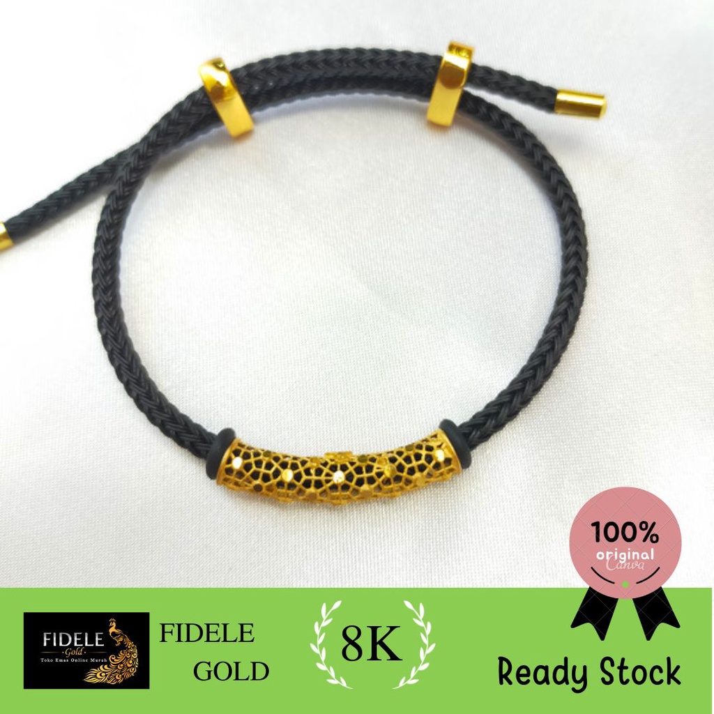 Gelang tali emas asli pipa charm liontin slobok 375 pipa bambu