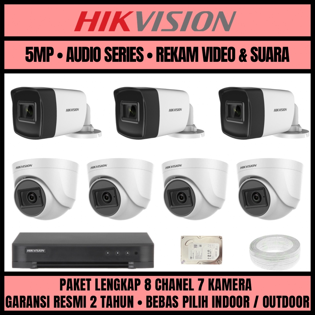 PAKET CCTV HIKVISION 3K 5MP 8 CHANNEL 7 CAMERA KAMERA CCTV TURBO HD